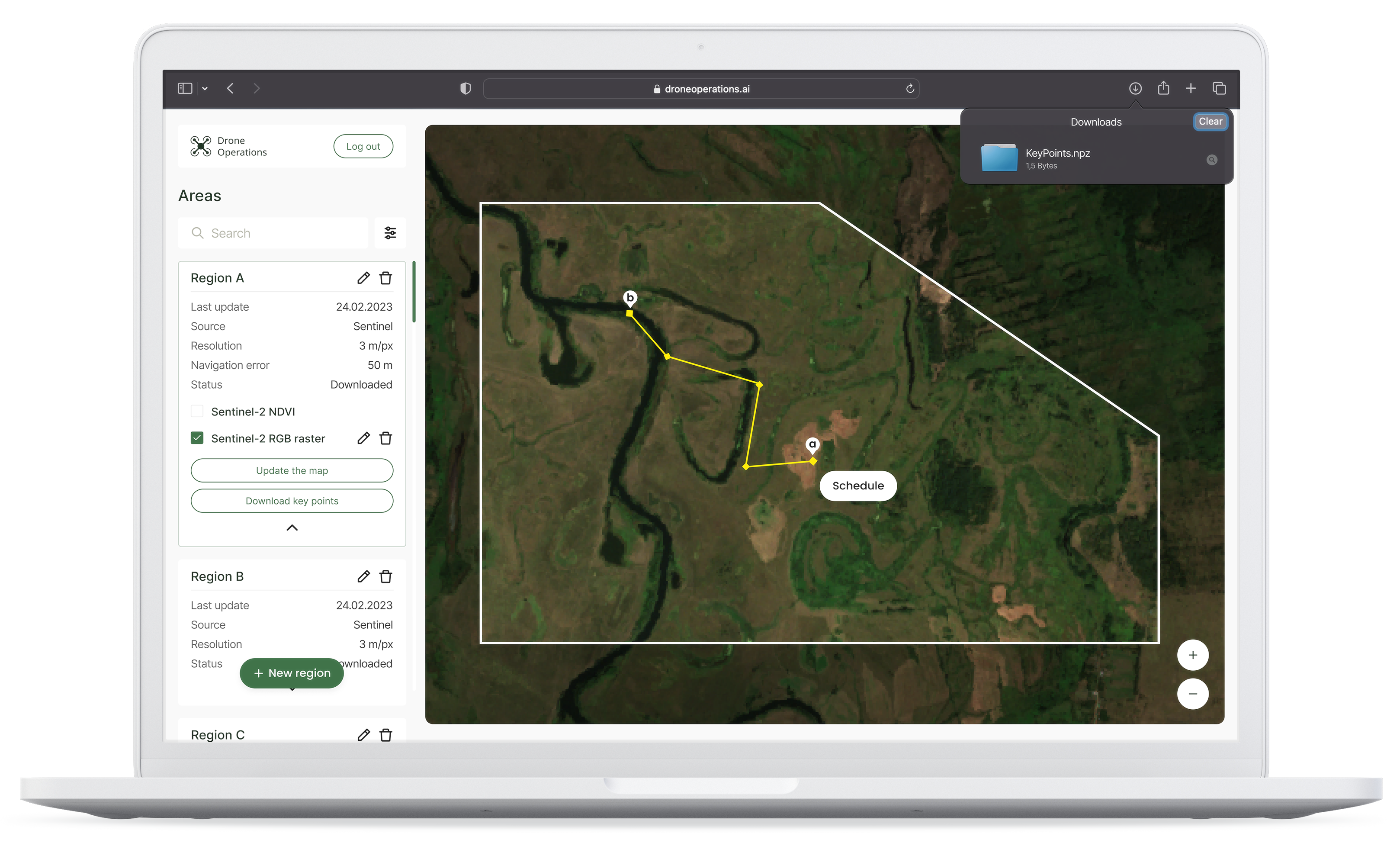 macbook pro shows map with key point route and sidebar UI